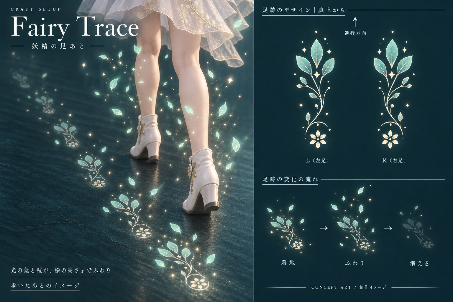 Fairy Trace | White-Gold Botanical Footprints & Rising Leaves | PC VRChat