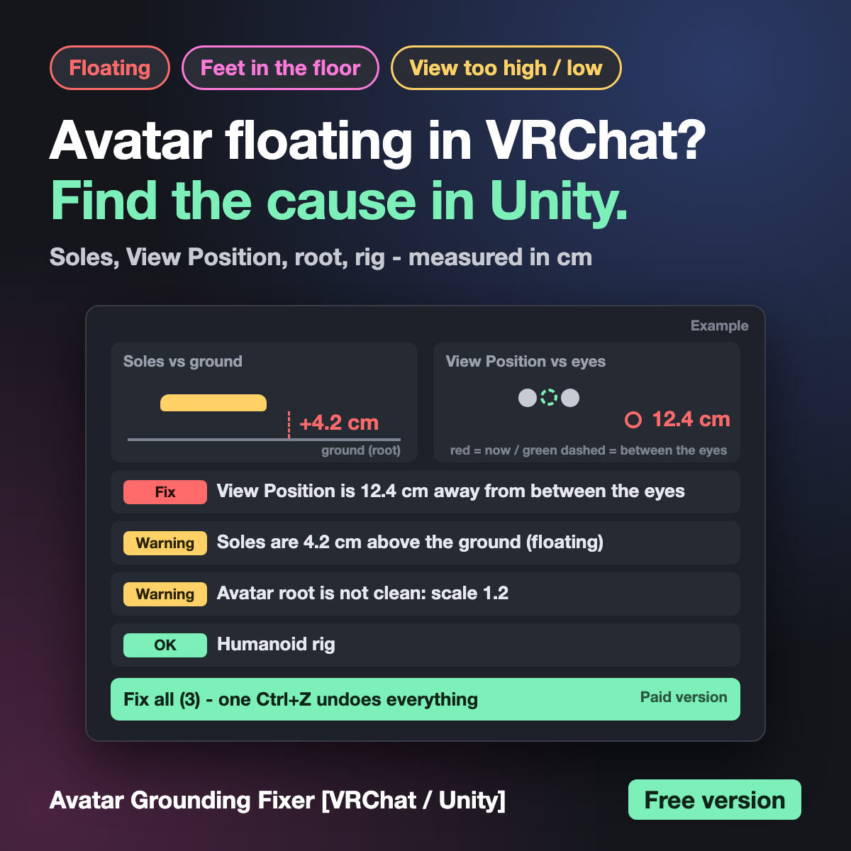 Fix floating avatar & feet sinking into the floor - Avatar Grounding Fixer [VRChat / Unity] (Free version)