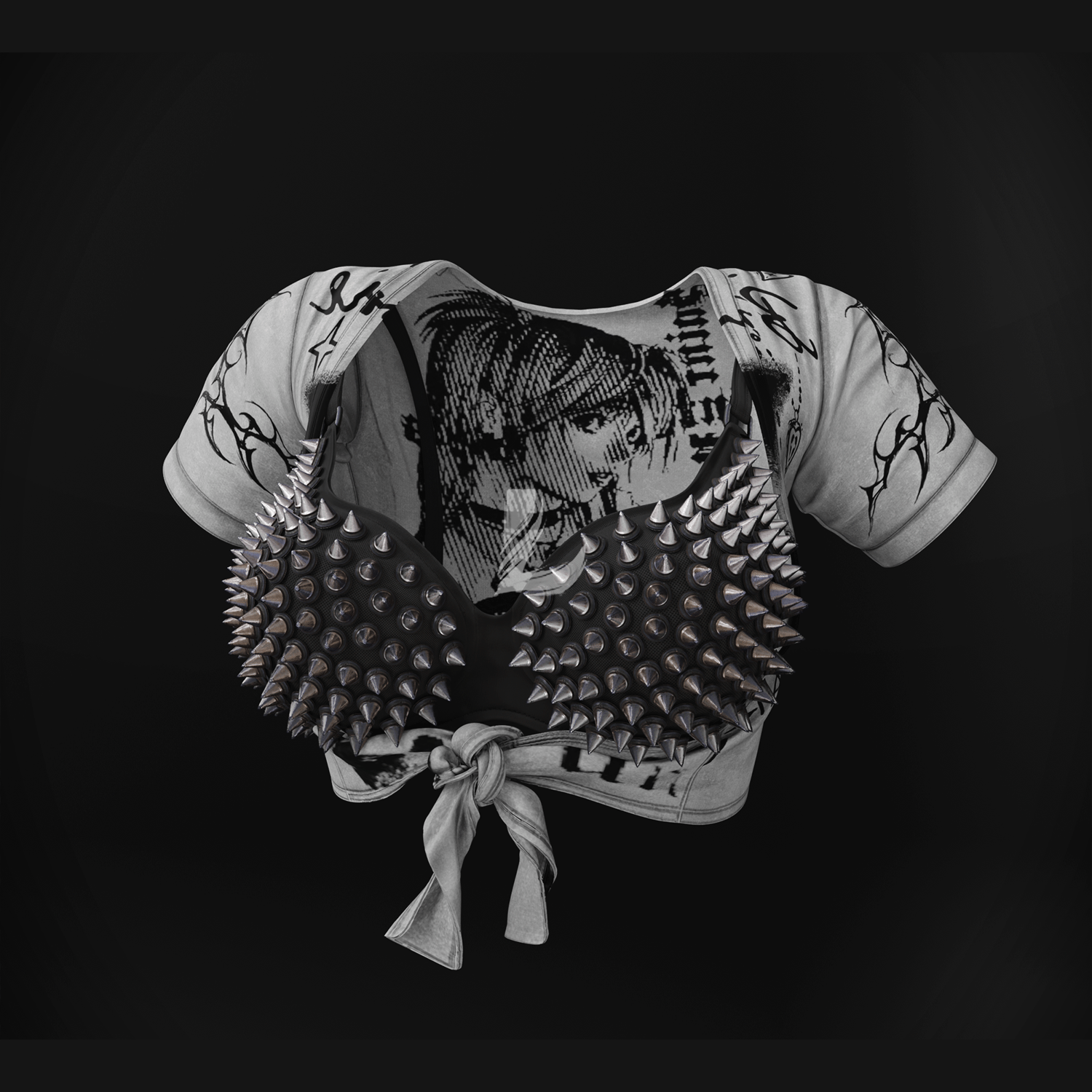 KNOTTED SHIRT + SPIKE BRA (Personal and commercial)
