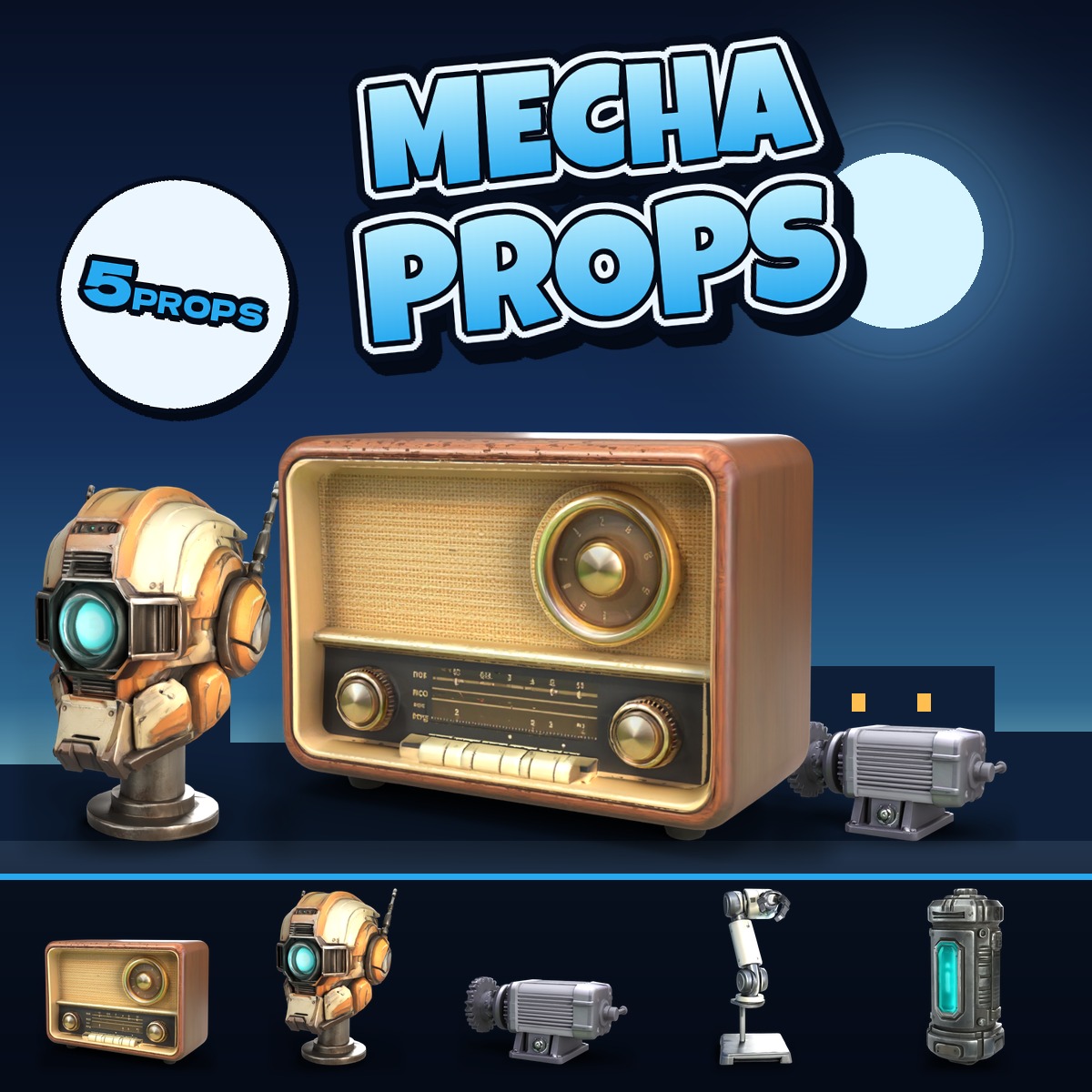 Robot Parts and Radio: Mecha Workshop Props [5-piece set] [3D Model · VRChat/Unity]