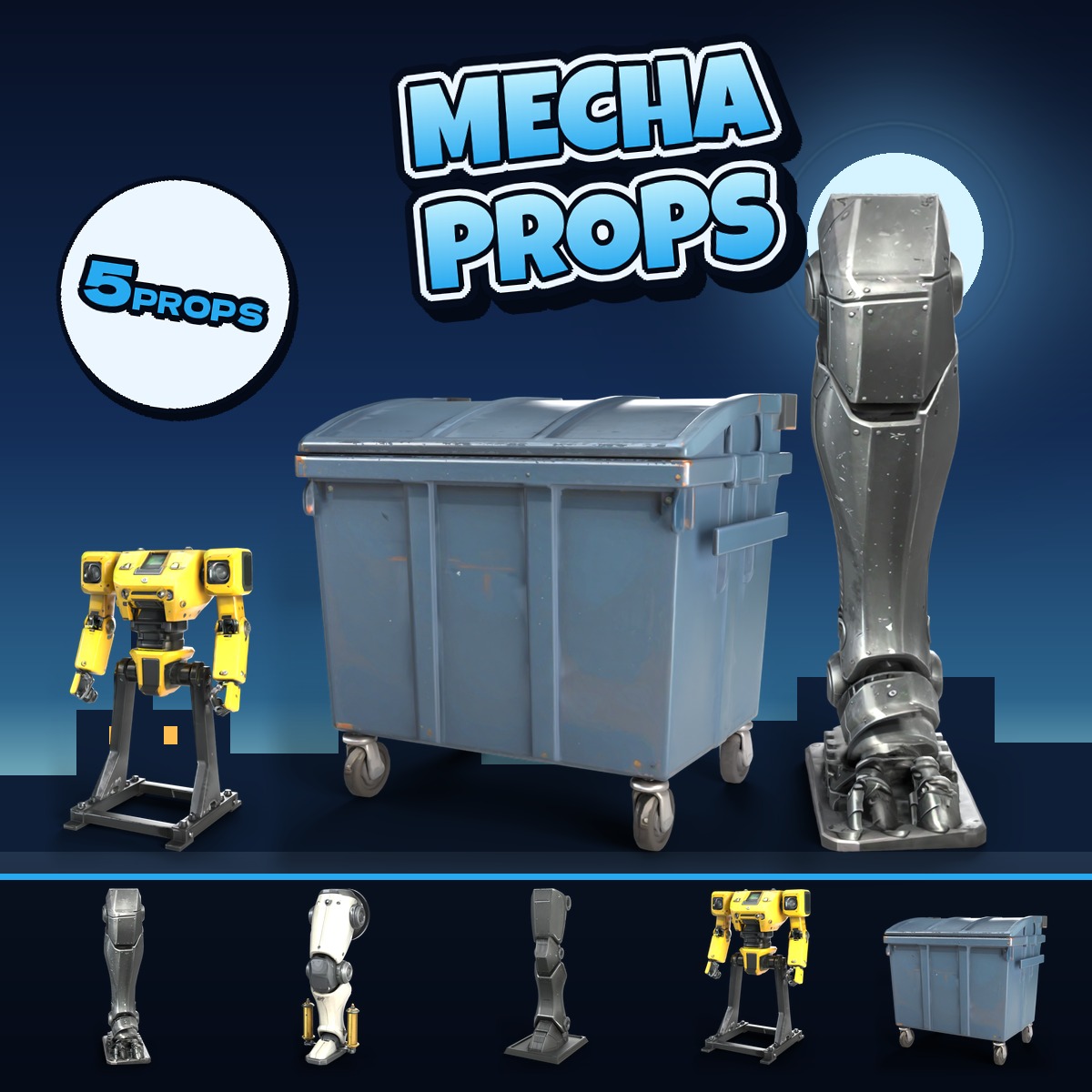 Robot Legs and Equipment: Mecha Workshop Props [5-piece set] [3D Model · VRChat/Unity]