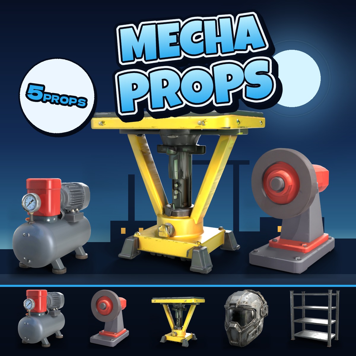 Workshop Machines: Mecha Workshop Props [5-piece set] [3D Model · VRChat/Unity]