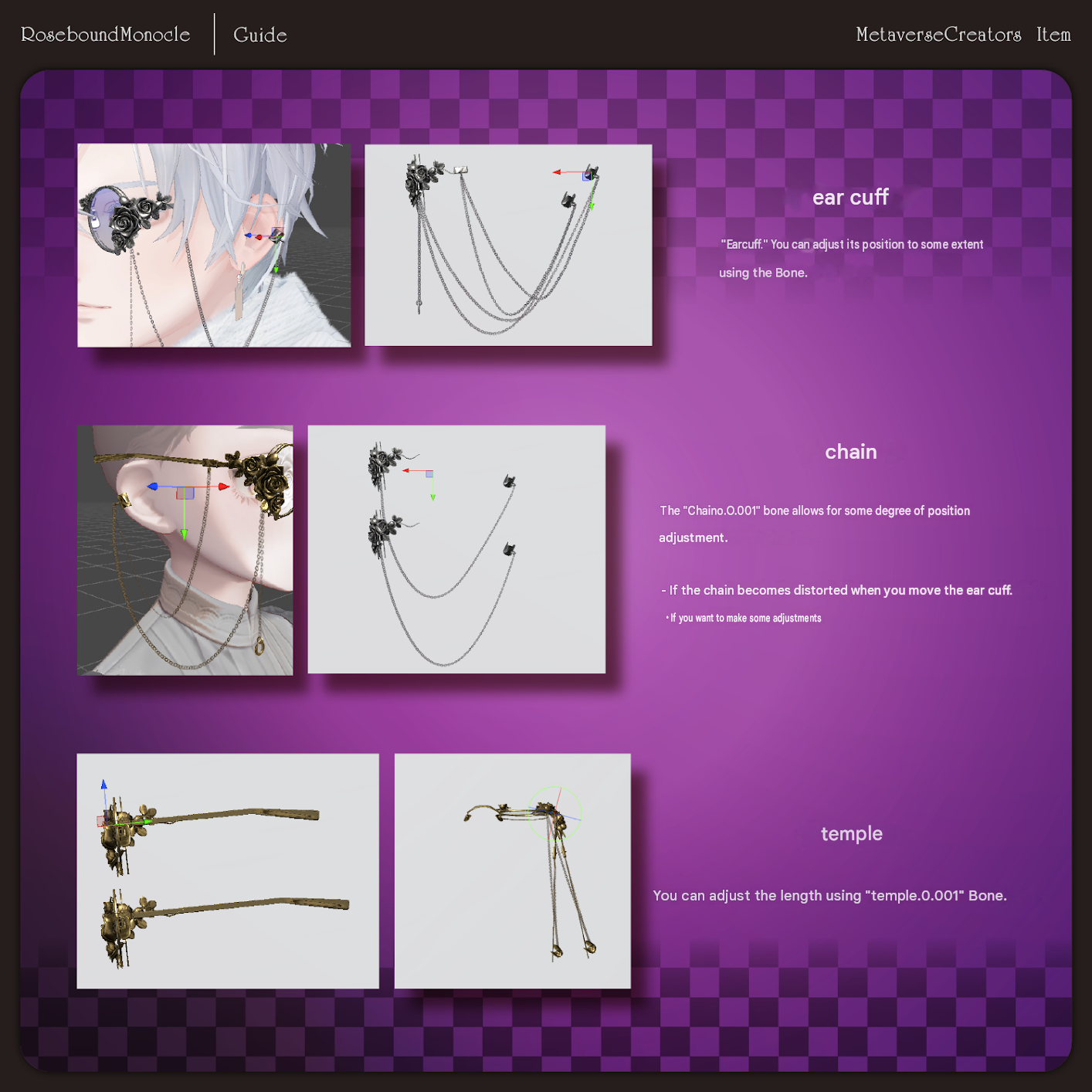 Rosebound Monocle Set - VRChat Gimmicky Avatar Accessory / CP34