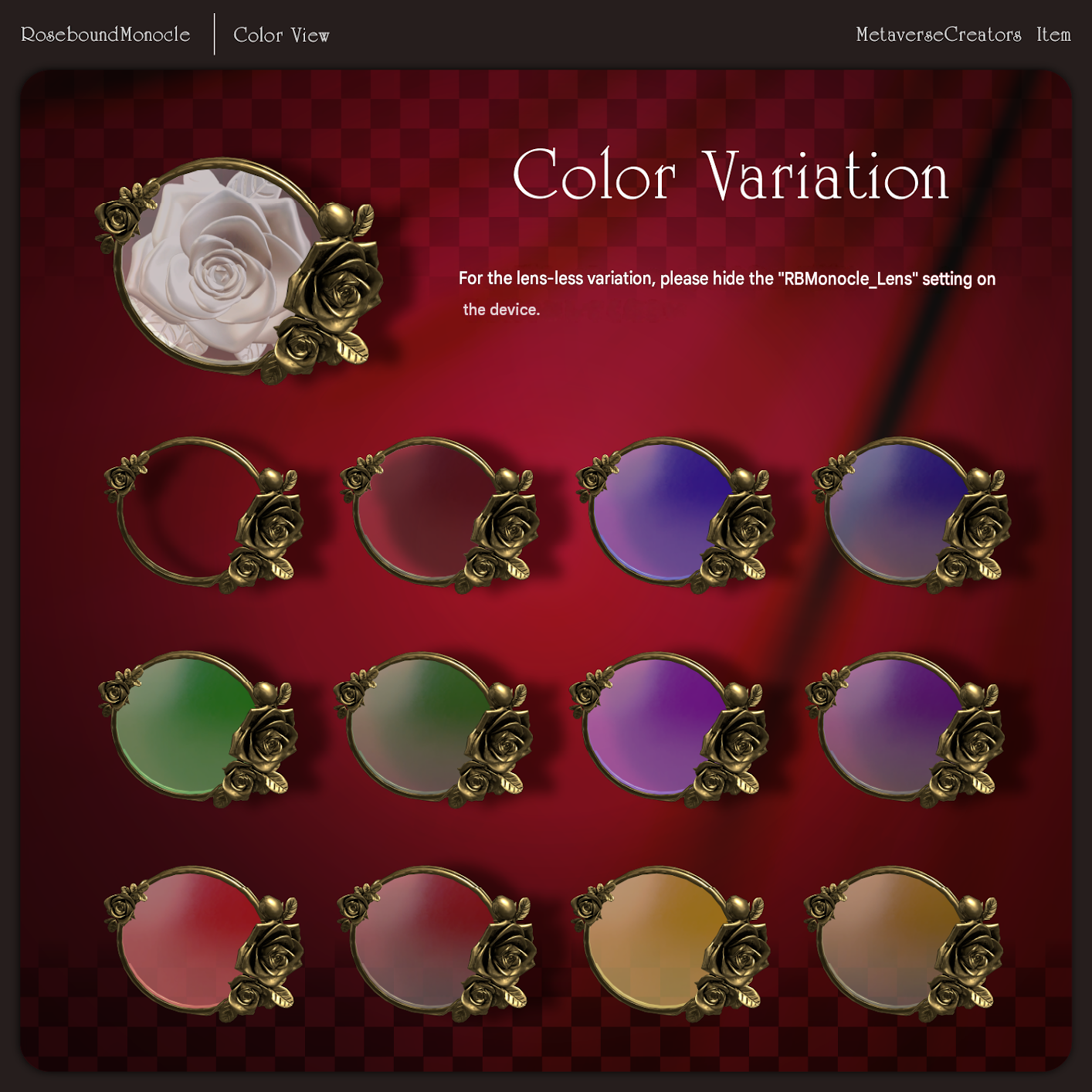 Rosebound Monocle Set - VRChat Gimmicky Avatar Accessory / CP34