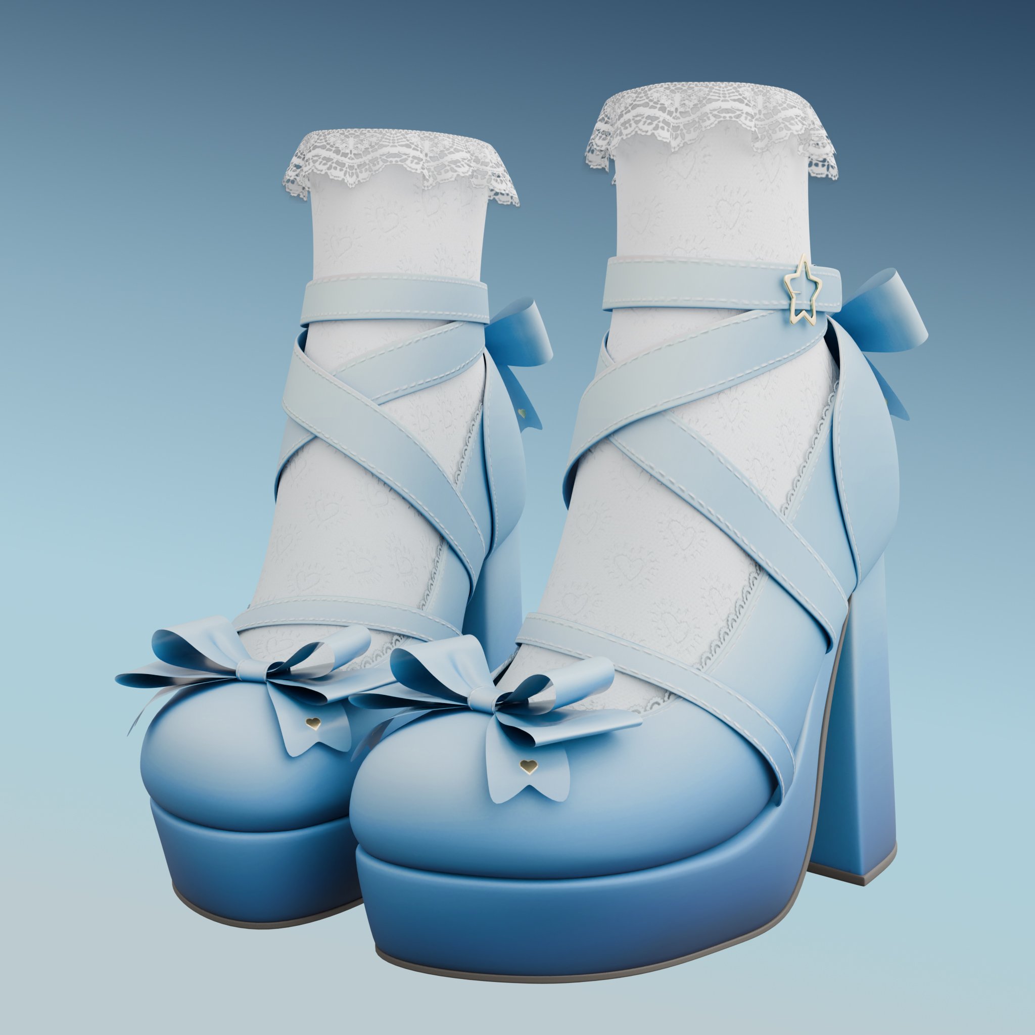 Blue Lolita Shoes for VRChat with Blendshapes