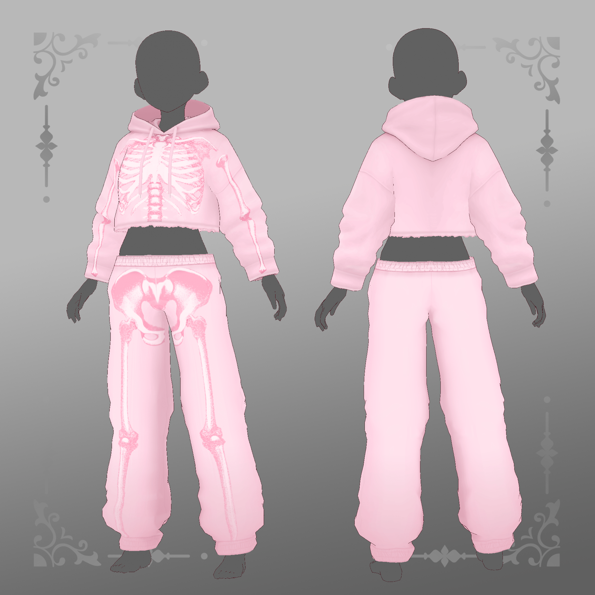 VRoid Pink Skeleton Sweatpants and Hoodie Set