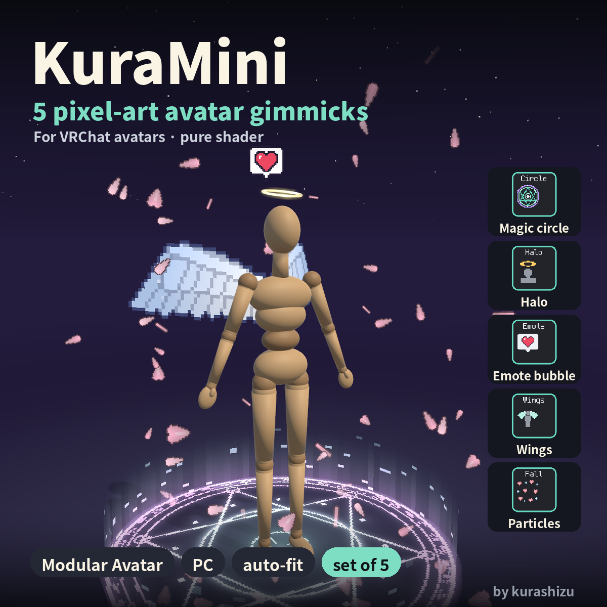 KuraMini – 5 Pixel-Art Avatar Gimmicks (Modular Avatar, PC)
