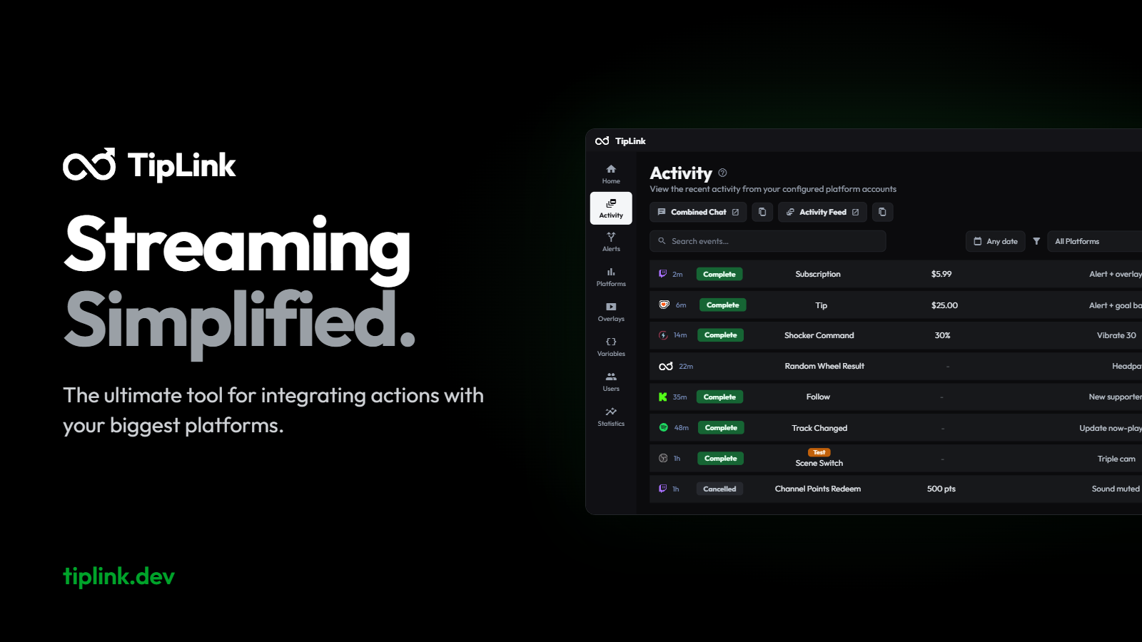 TipLink - Twitch, Kick, VRChat, Fansly, Joystick.TV, Streamlabs, StreamElements, Discord, TikTok, OSC Integration