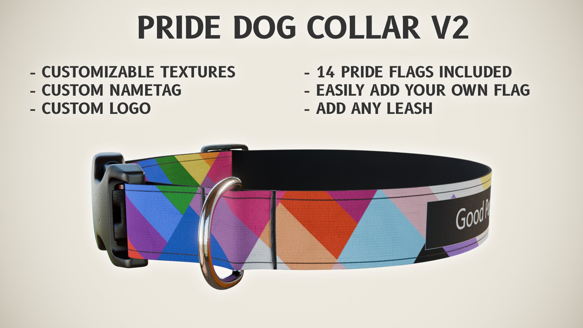 V2 Pride Dog Collar for VRChat (14 Texture Variants)
