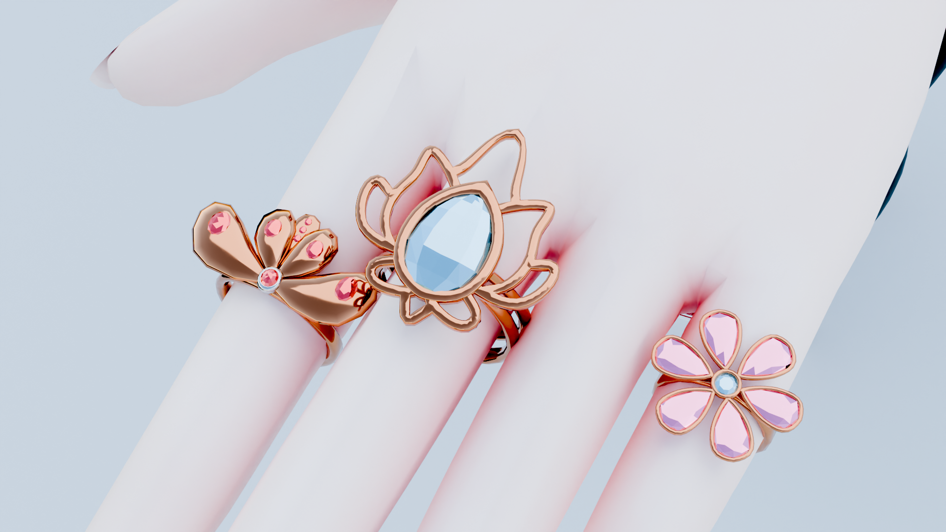 Kitsu Charm Set rings, hair pin, necklaces