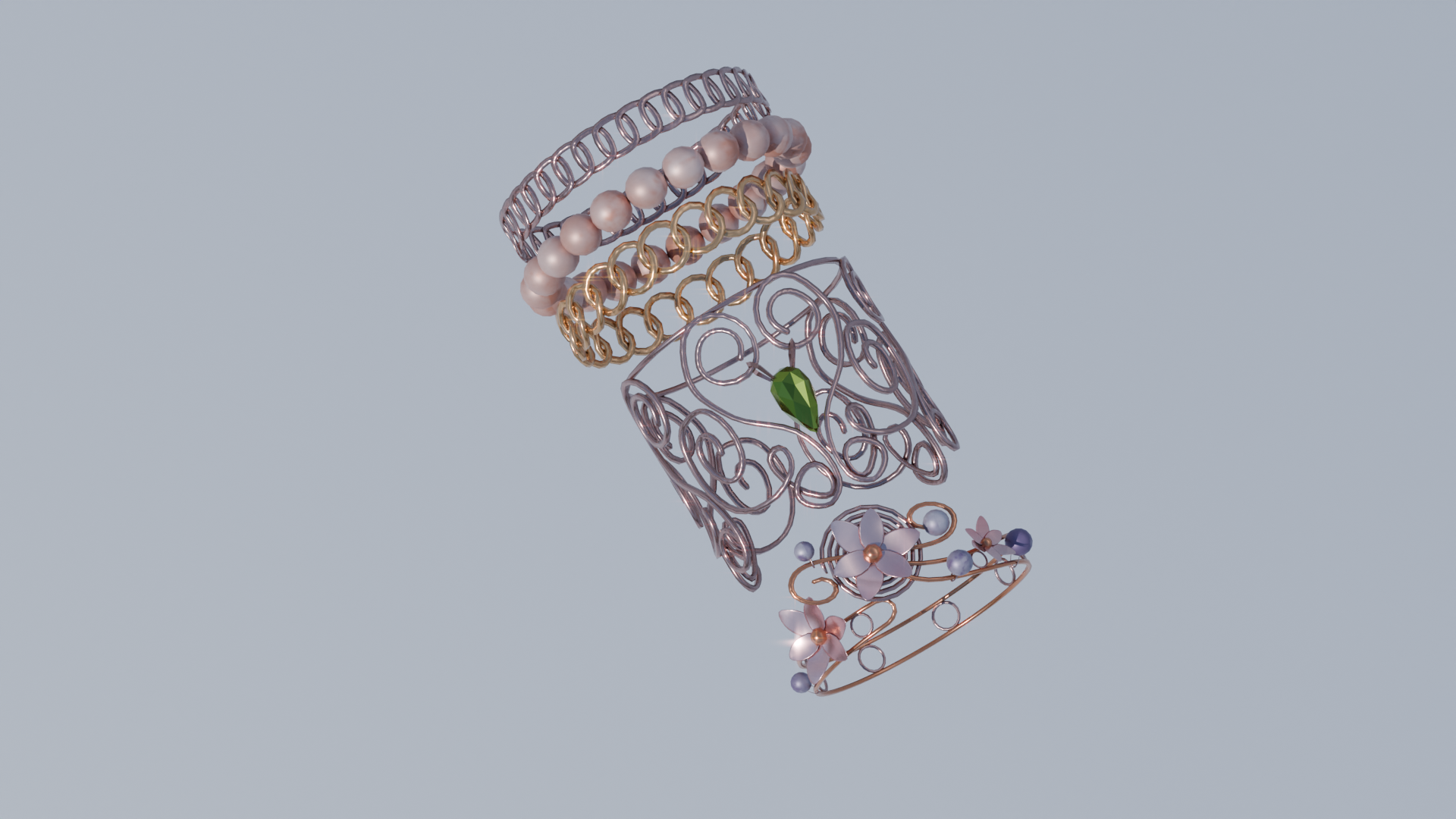 Kitsu Arcane Set, rings, bracelets, necklaces and tiara