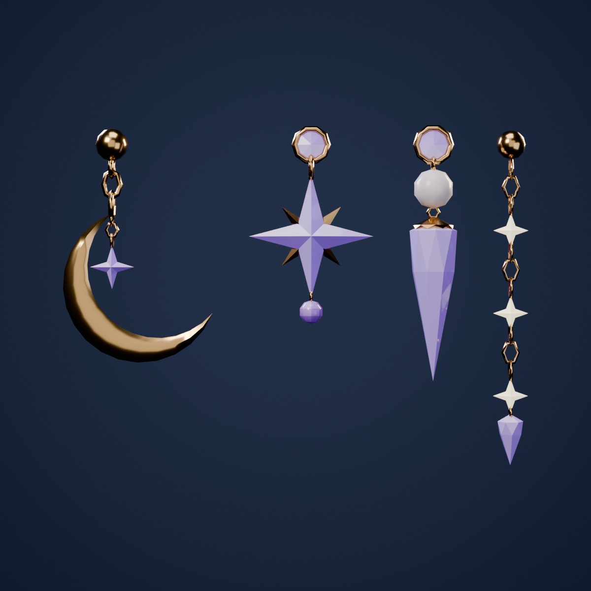 Night Sky Dangle Earrings — 4 styles × 2 colors | PhysBones | Modular Avatar