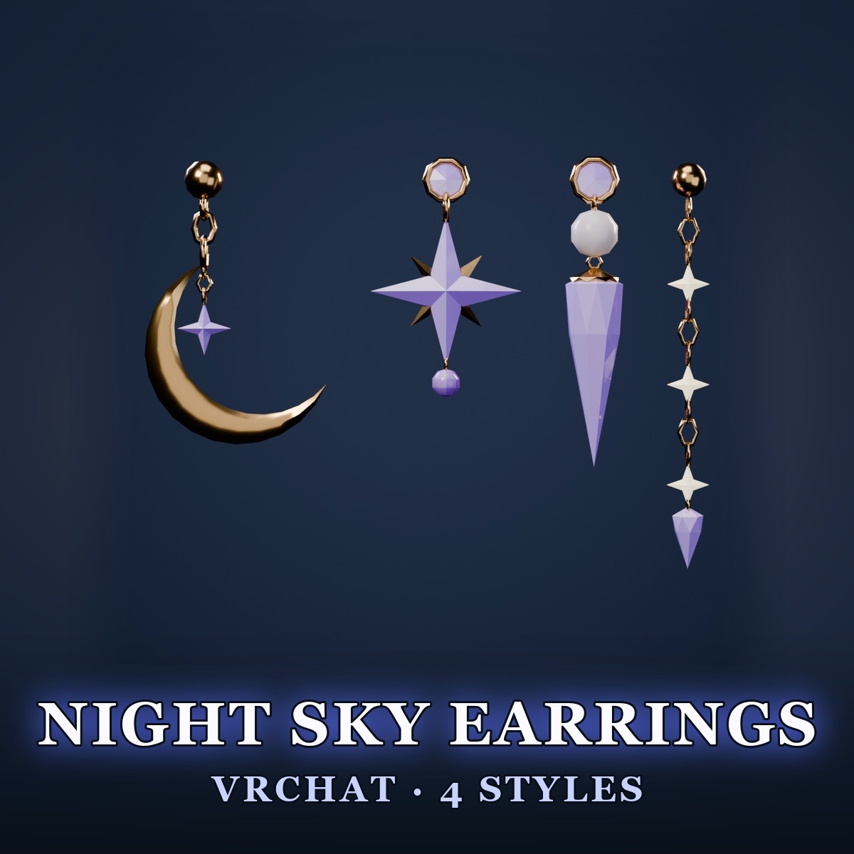 Night Sky Dangle Earrings for VRChat — 4 Styles, PhysBones