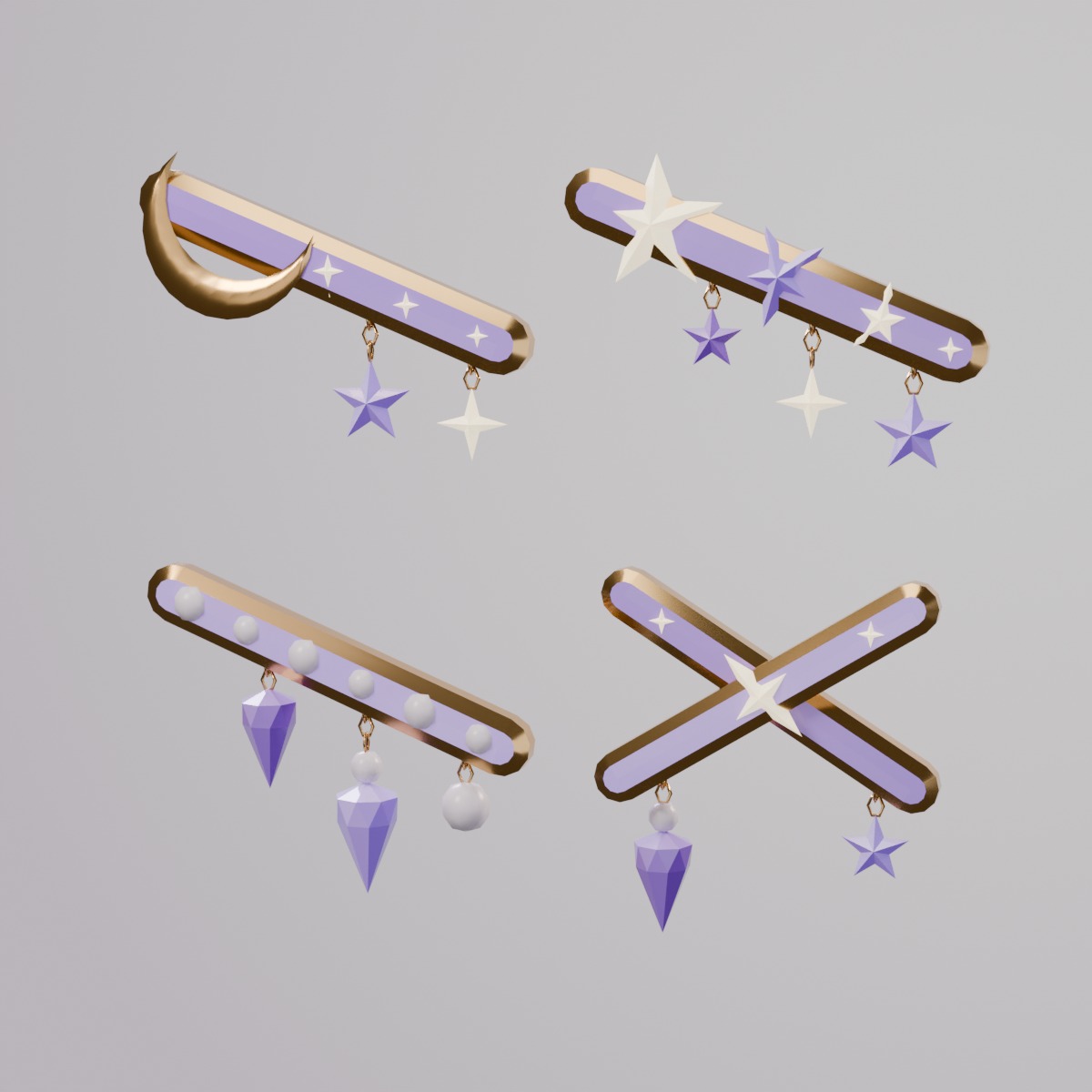 Night Sky Swaying Hairpin — 2 Versions in 1: Quality + Performance | 4 styles × 2 colors | PhysBones | Modular Avatar