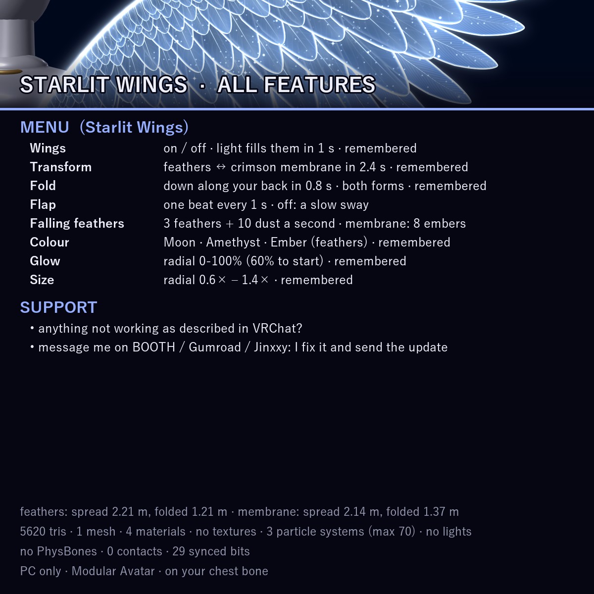 Starlit Wings — Transforming Feather & Bat Wings for VRChat