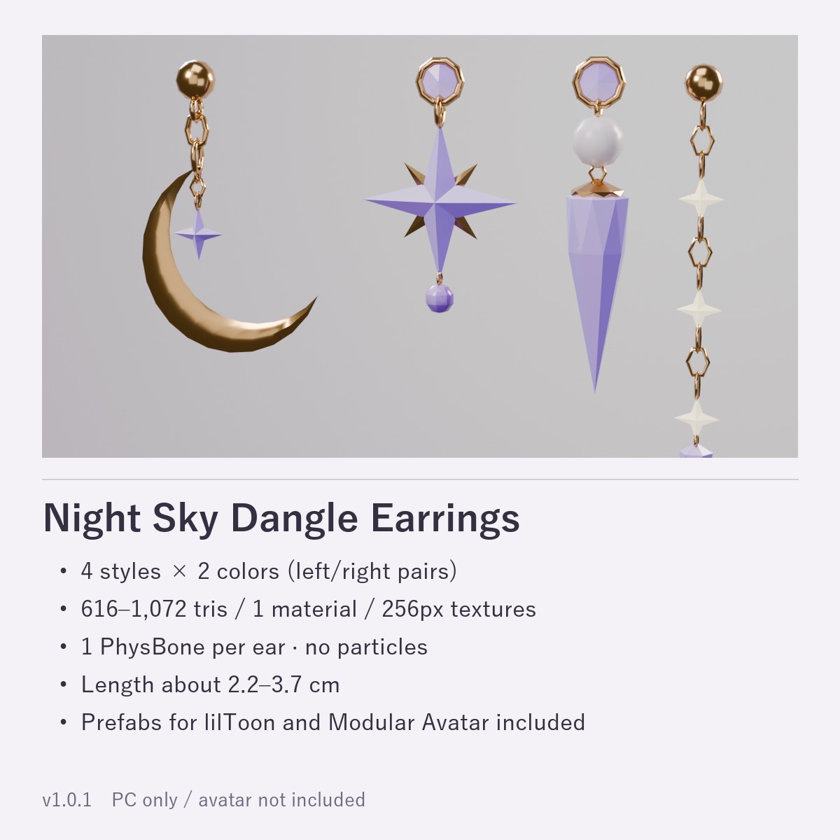 Night Sky Accessory Set for VRChat — Earrings, Halo, Hairpin, Lantern
