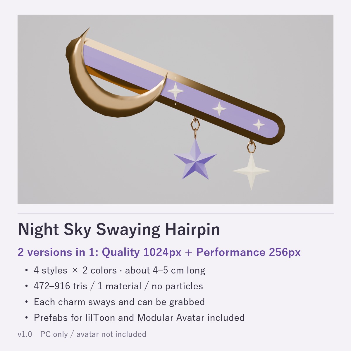 Night Sky Accessory Set for VRChat — Earrings, Halo, Hairpin, Lantern