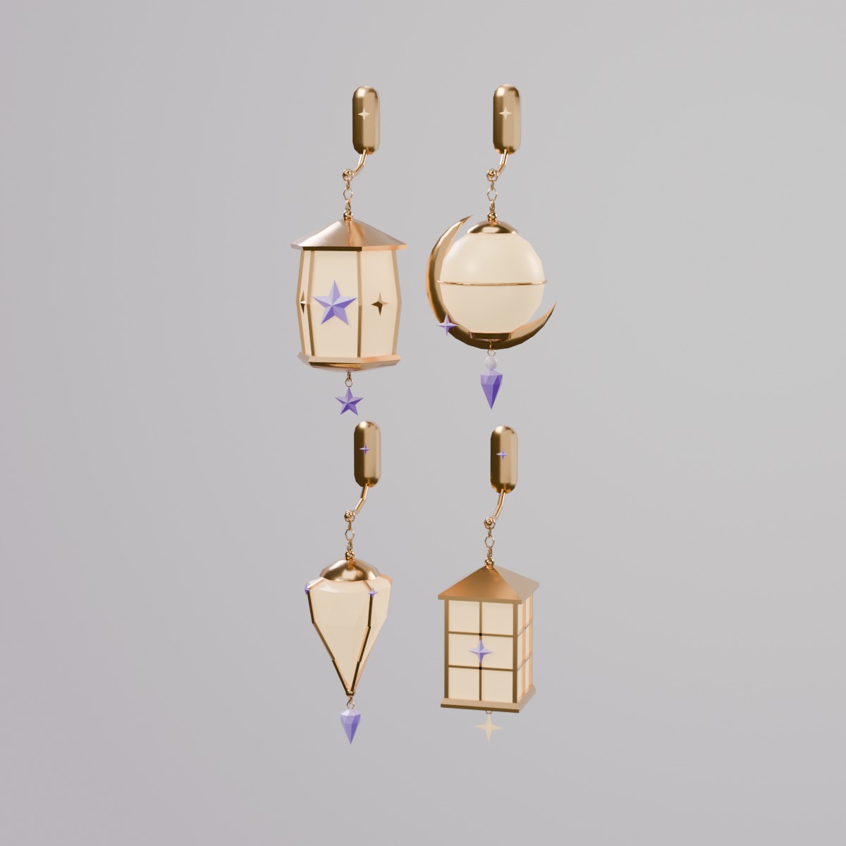 Night Sky Accessory Set for VRChat — Earrings, Halo, Hairpin, Lantern