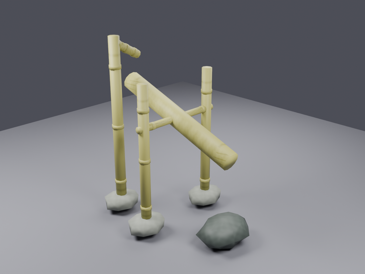 Japanese Shishi-odoshi Bamboo Water Fountain — Low-poly Garden Prop