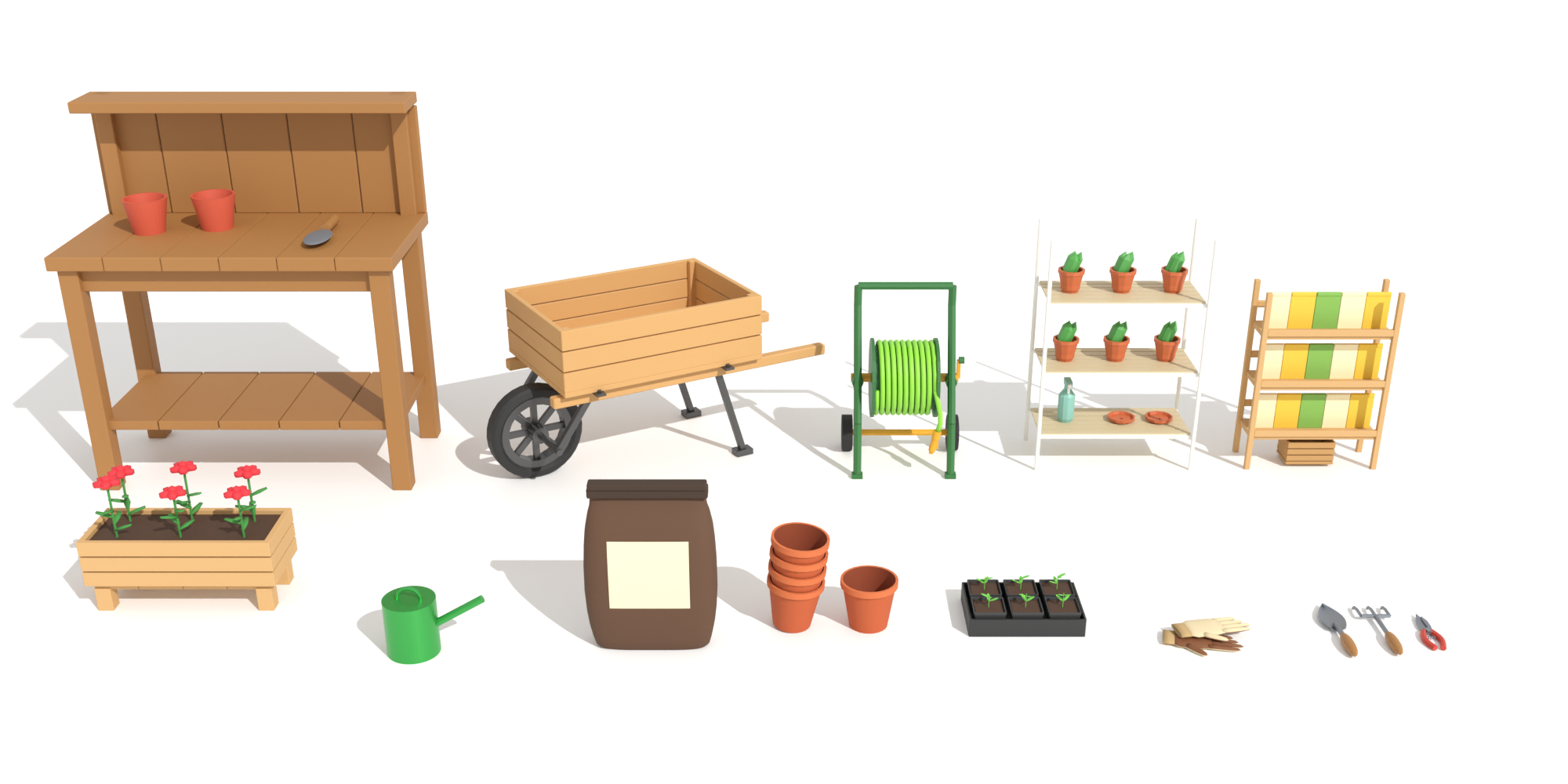 Low Poly Garden Work Props Set - 12 Gardening Models (VRChat World Props)