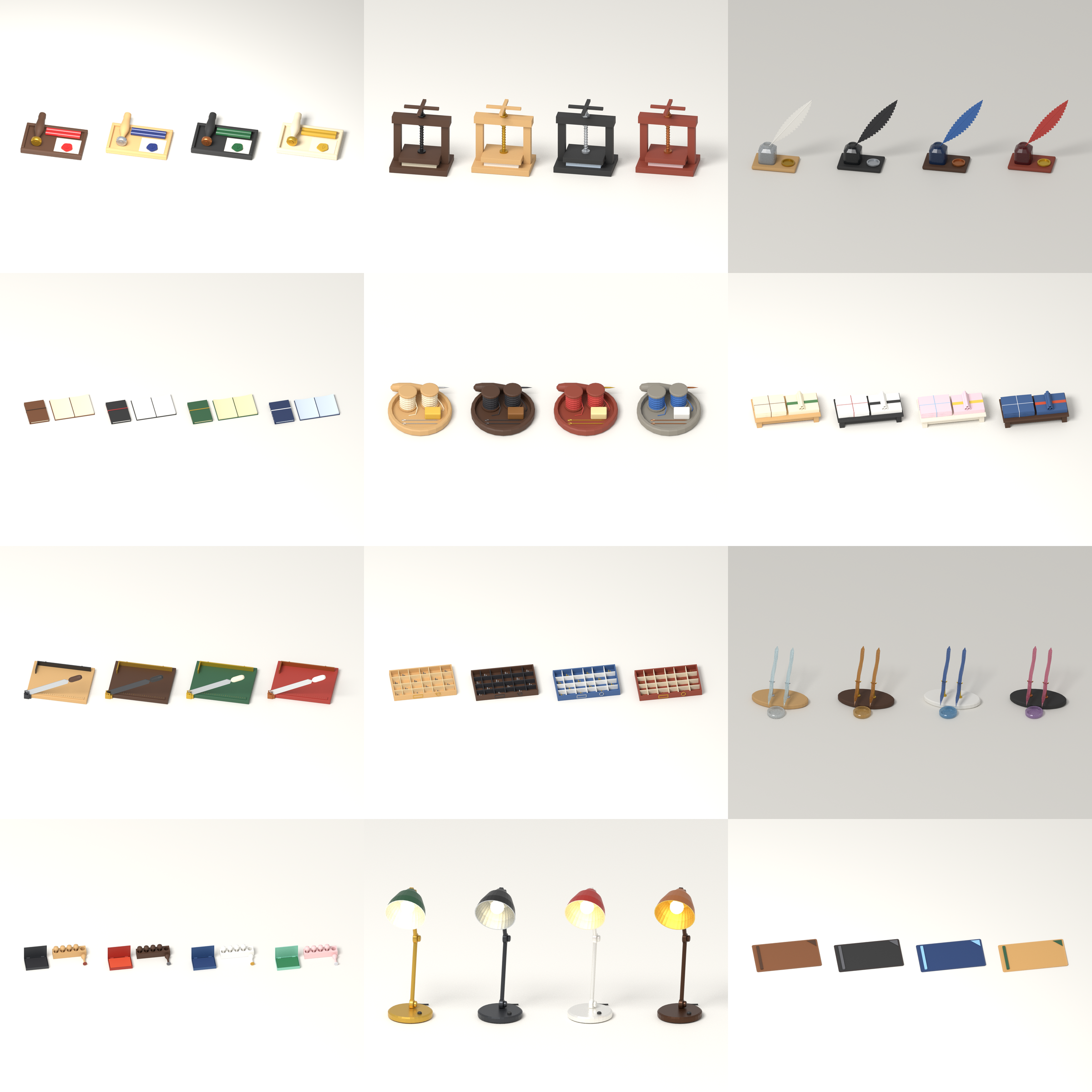 Low Poly Bookbinding & Stationery Workshop Set - 12 Models (VRChat World Props)