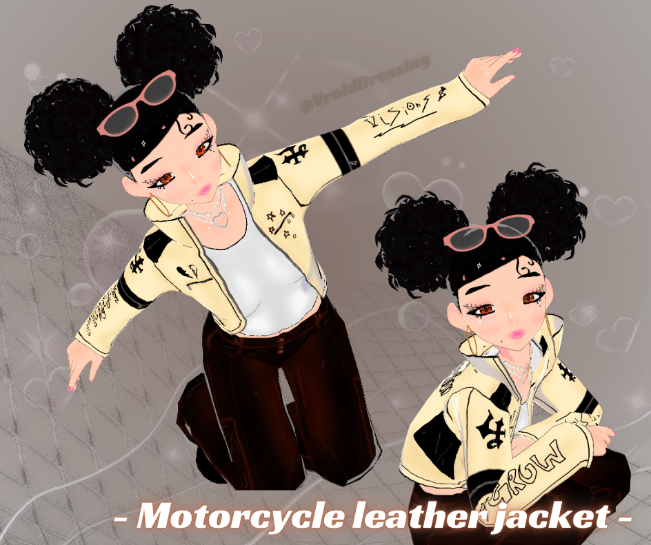 3D VRoid Y2K Cream Leather Biker Jacket + White Shirt