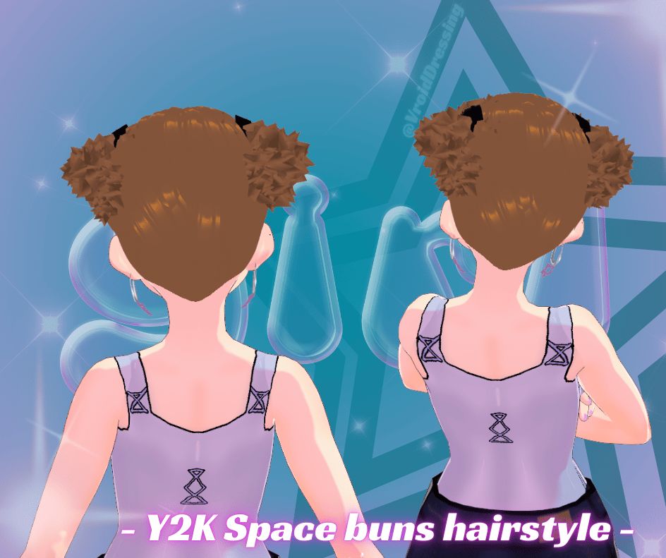 3D Vroid Y2K Space buns hairstyle with stars barrettes