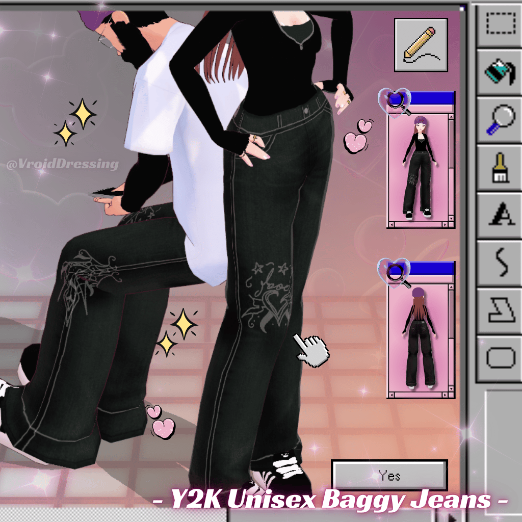3D Vroid Y2K Unisex baggy jeans with patterns