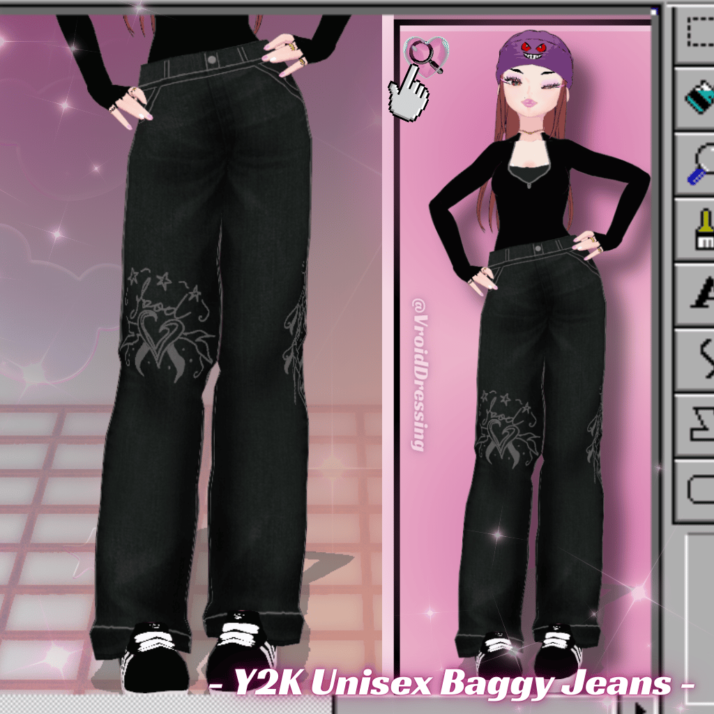 3D Vroid Y2K Unisex baggy jeans with patterns