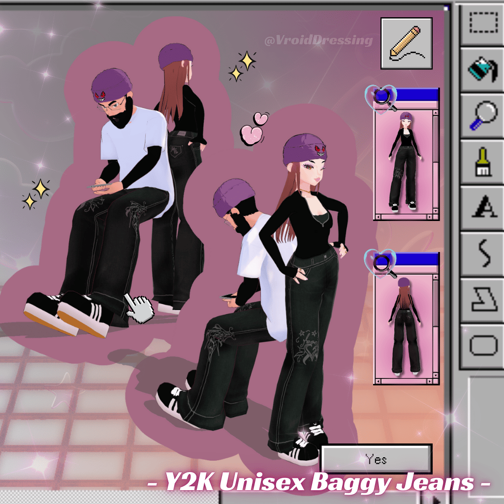 3D Vroid Y2K Unisex baggy jeans with patterns