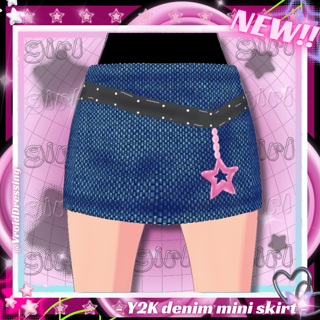 3D Vroid 3d Y2K denim short mini skirt