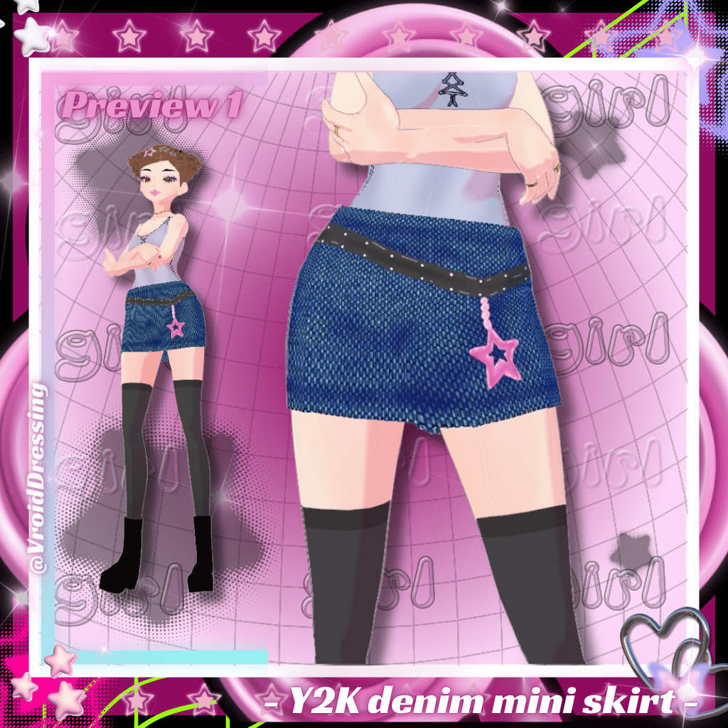 3D Vroid 3d Y2K denim short mini skirt