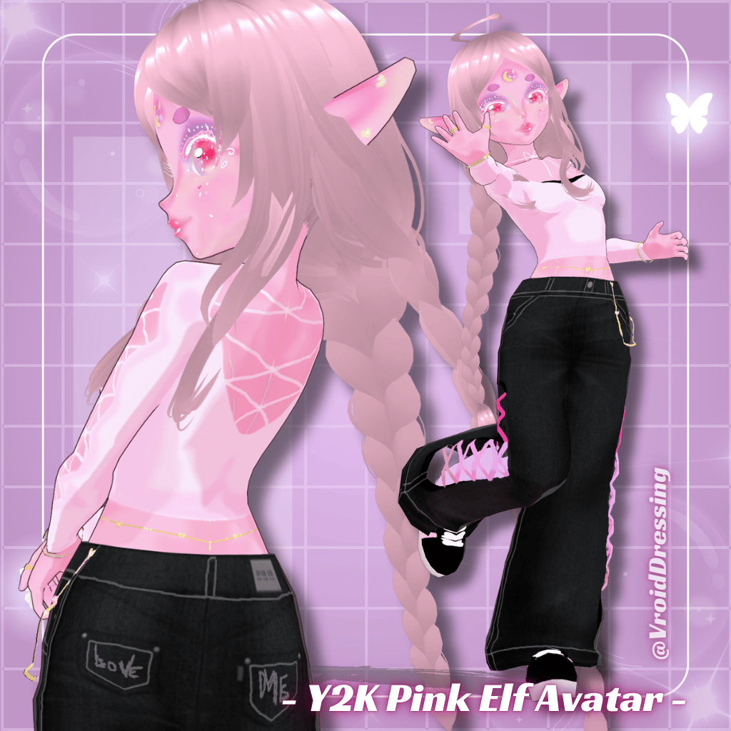 3D VRM Vroid Y2K VRM Pink Elf Avatar