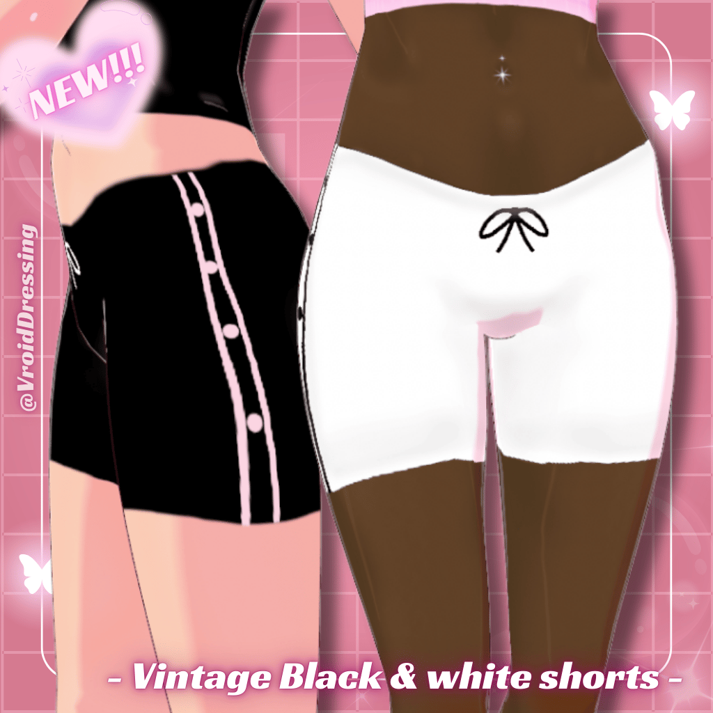 FREE 3D VRoid Y2K Vintage Shorts (Black & White)