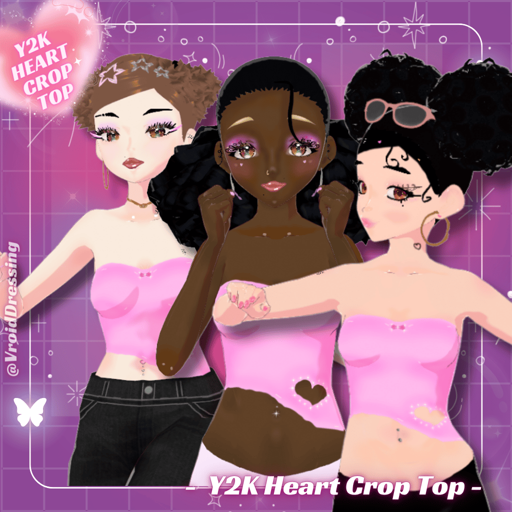3D VRoid Y2K Pink Heart Strass Rhinestone Crop Top