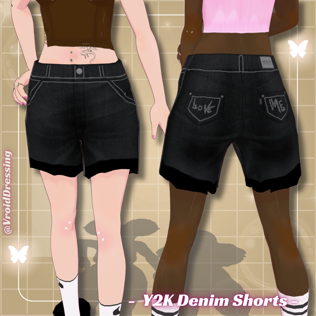 3D VRoid Unisex Y2K Denim Shorts (2 types)