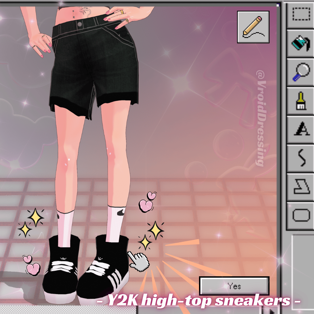 3D VRoid Y2K Black High-Top Sneakers