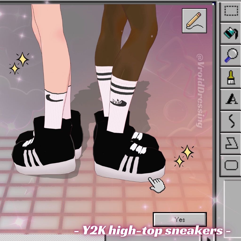 3D VRoid Y2K Black High-Top Sneakers