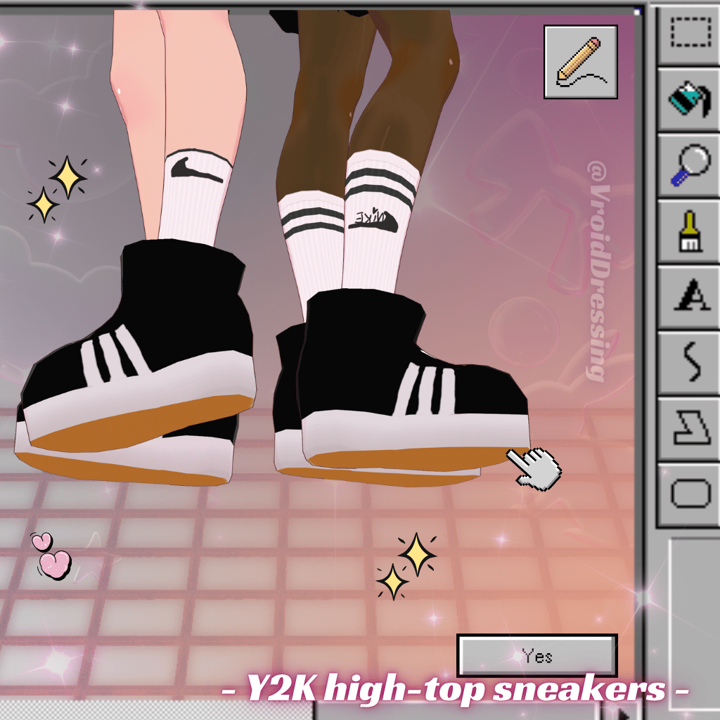 3D VRoid Y2K Black High-Top Sneakers