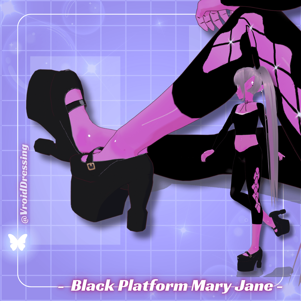 3D VRoid Y2K Black Platform Mary Jane Heels
