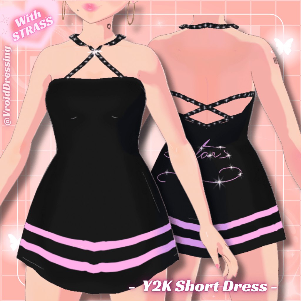 3D VRoid Y2K Black Short Mini Dress