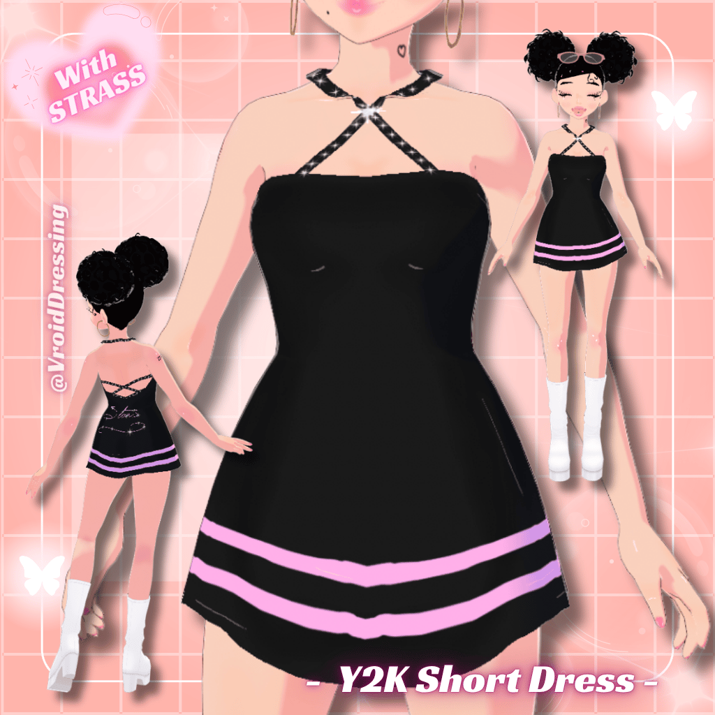 3D VRoid Y2K Black Short Mini Dress