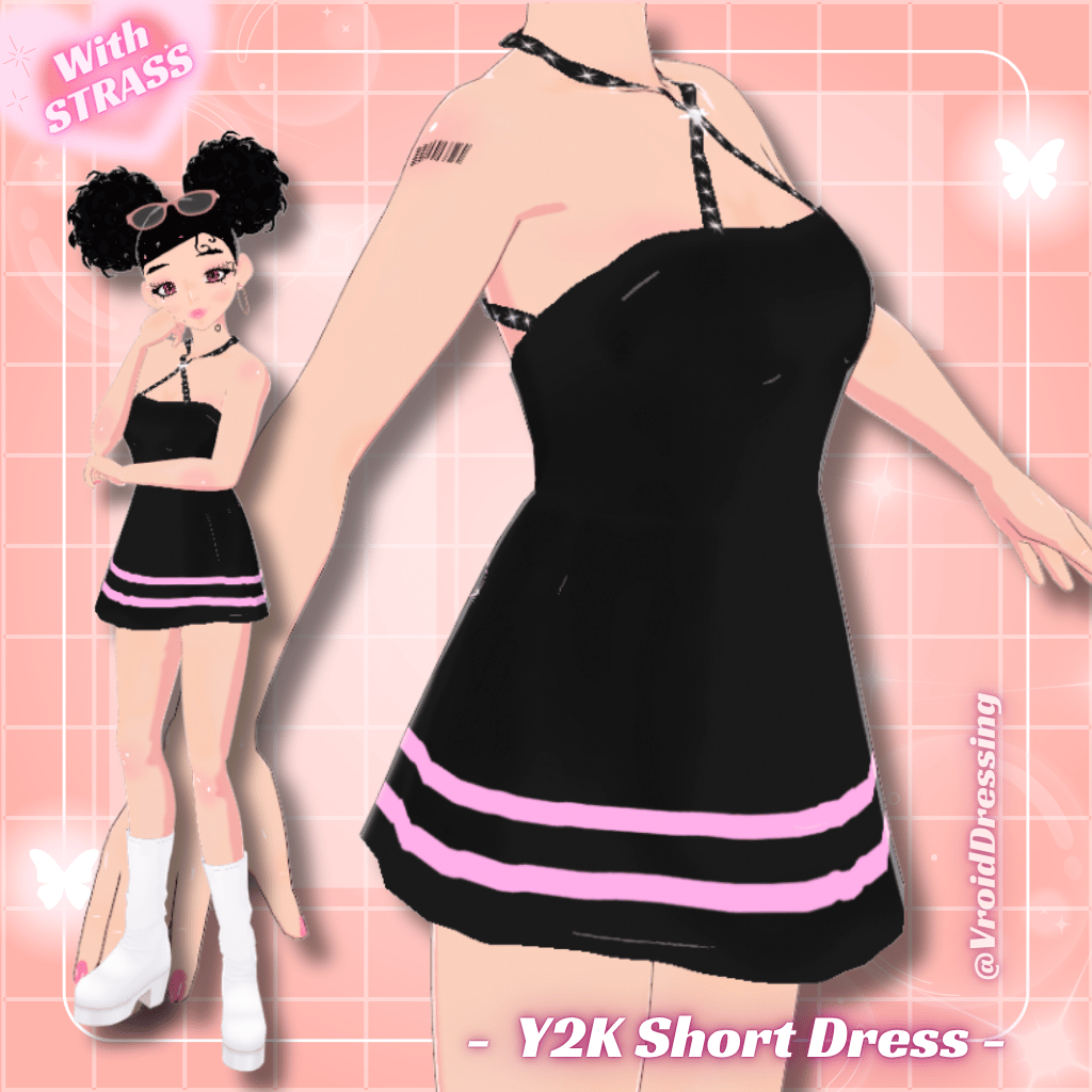 3D VRoid Y2K Black Short Mini Dress