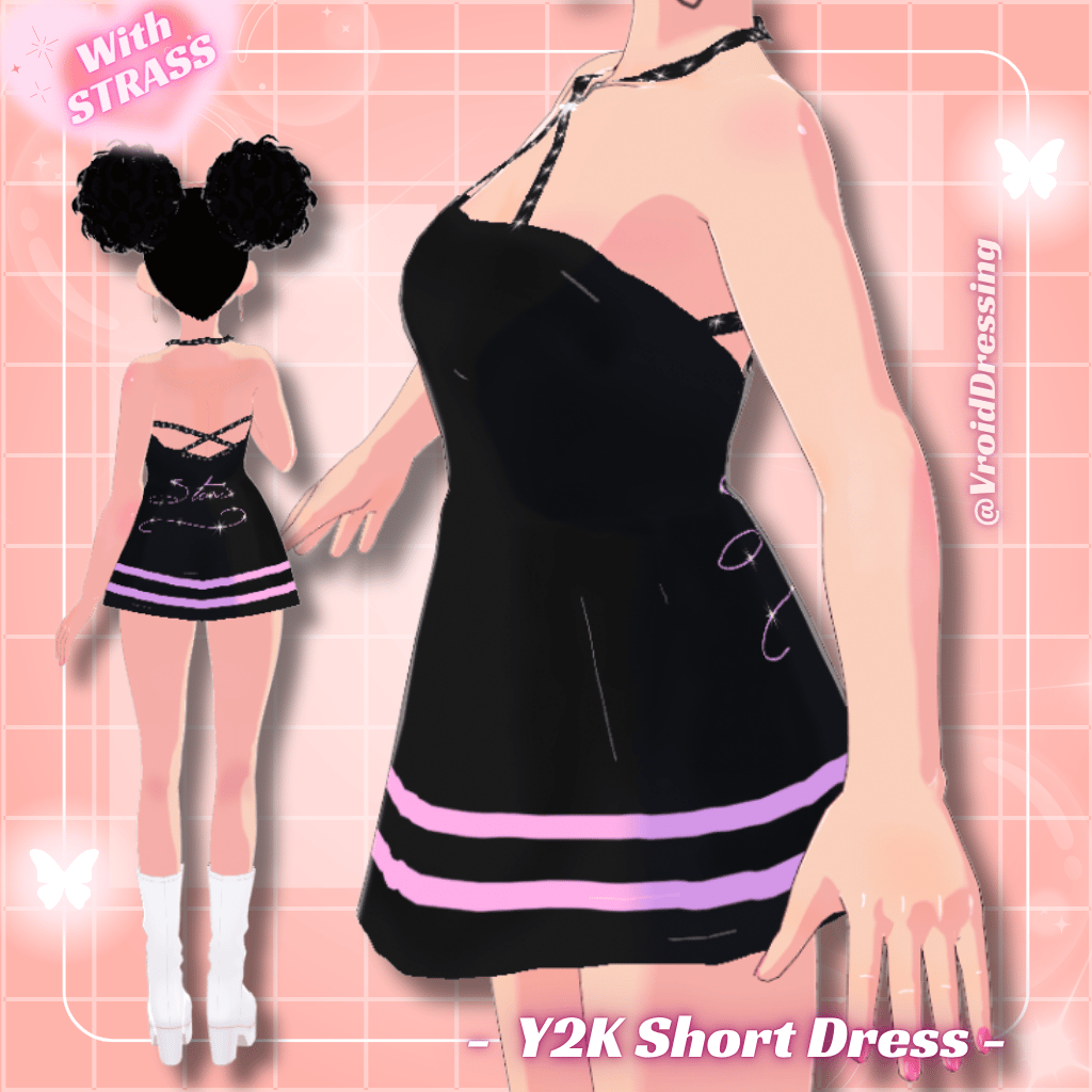 3D VRoid Y2K Black Short Mini Dress