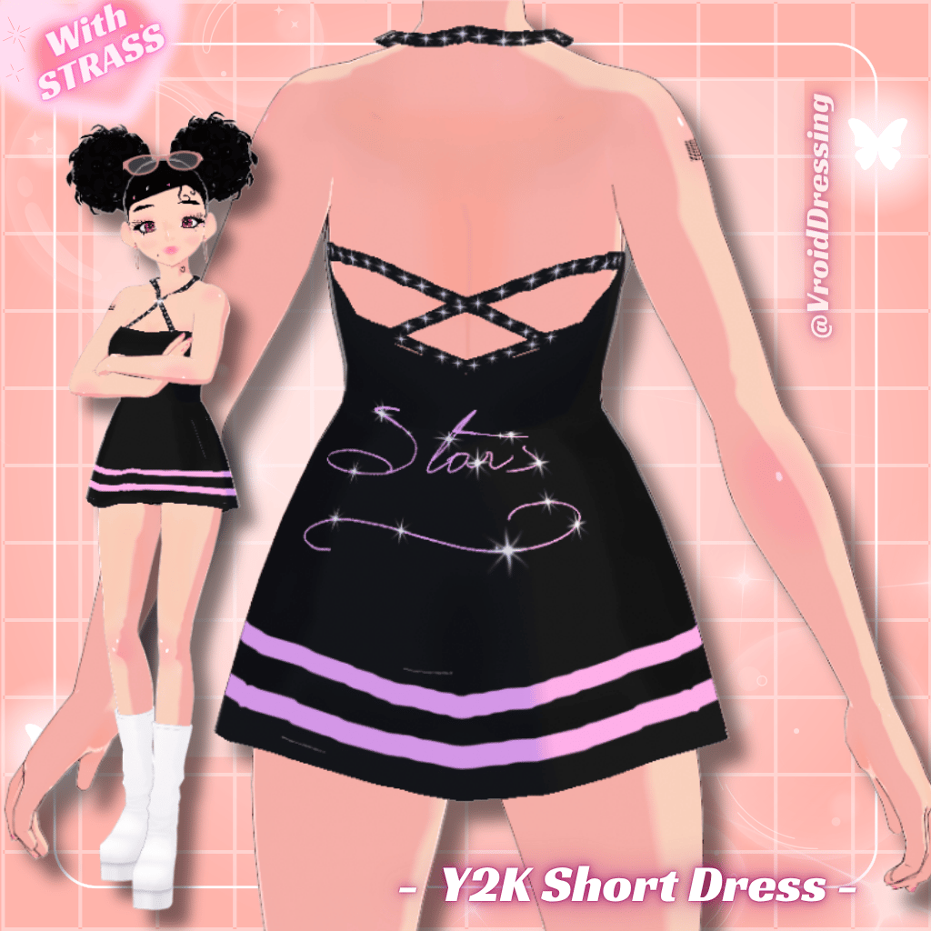 3D VRoid Y2K Black Short Mini Dress