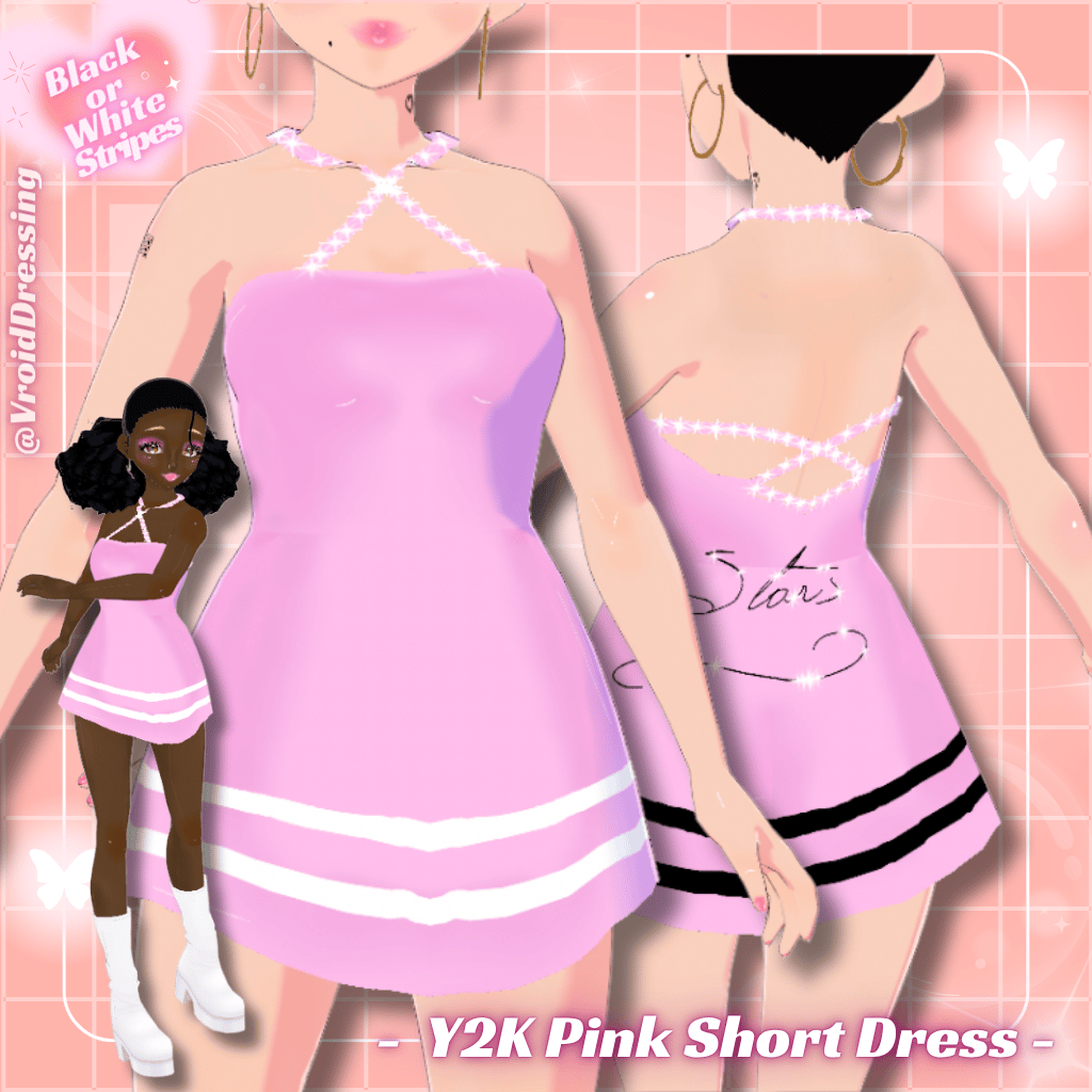 3D VRoid Y2K Pink Striped Mini Dress (2 colors)