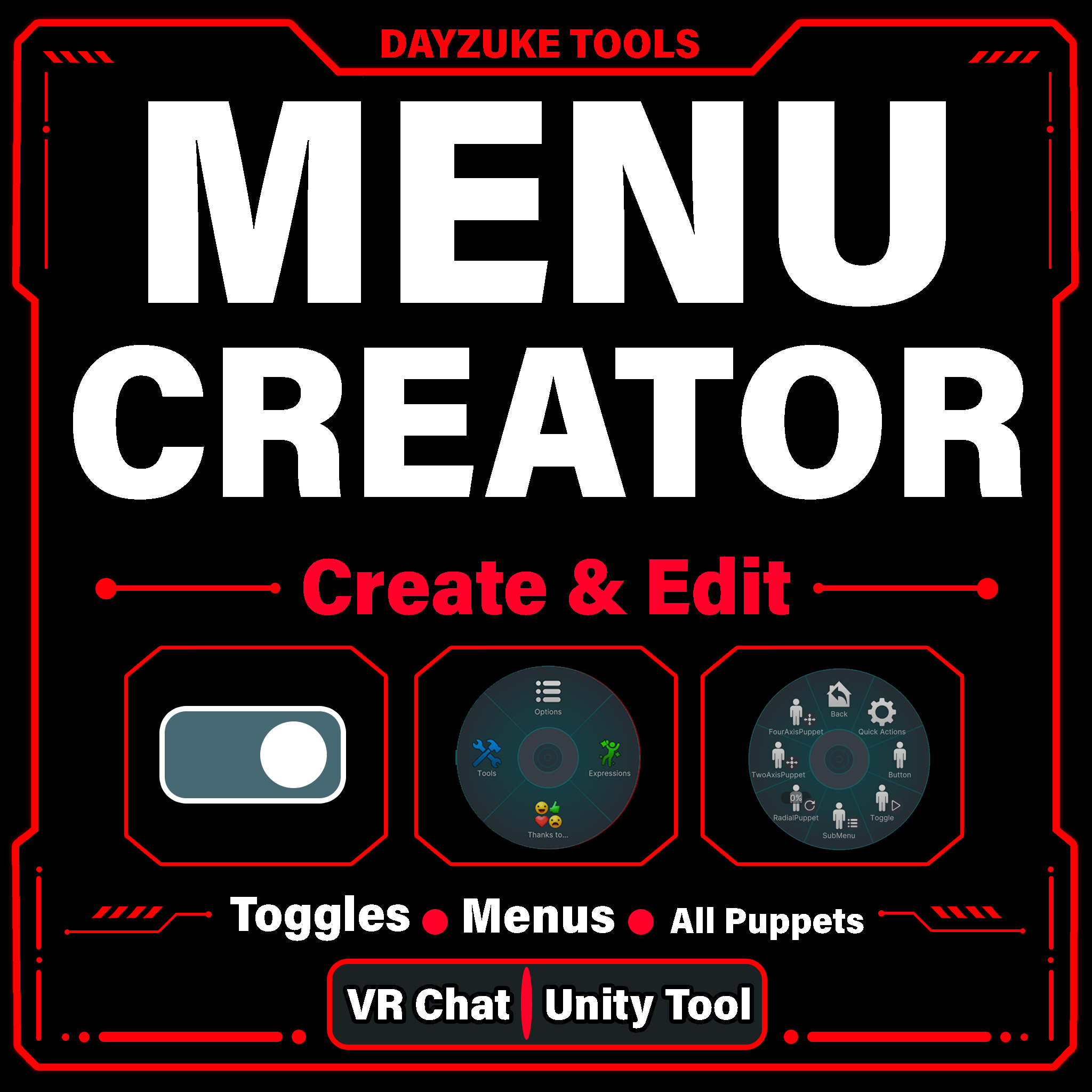 [Unity Tool - VRChat] Menu Creator – All-in-One Expression Menu Creator & Editor | Toggles, Radials & Puppets | English, Español, 日本語, Deutsch, 한국어, 简体中文