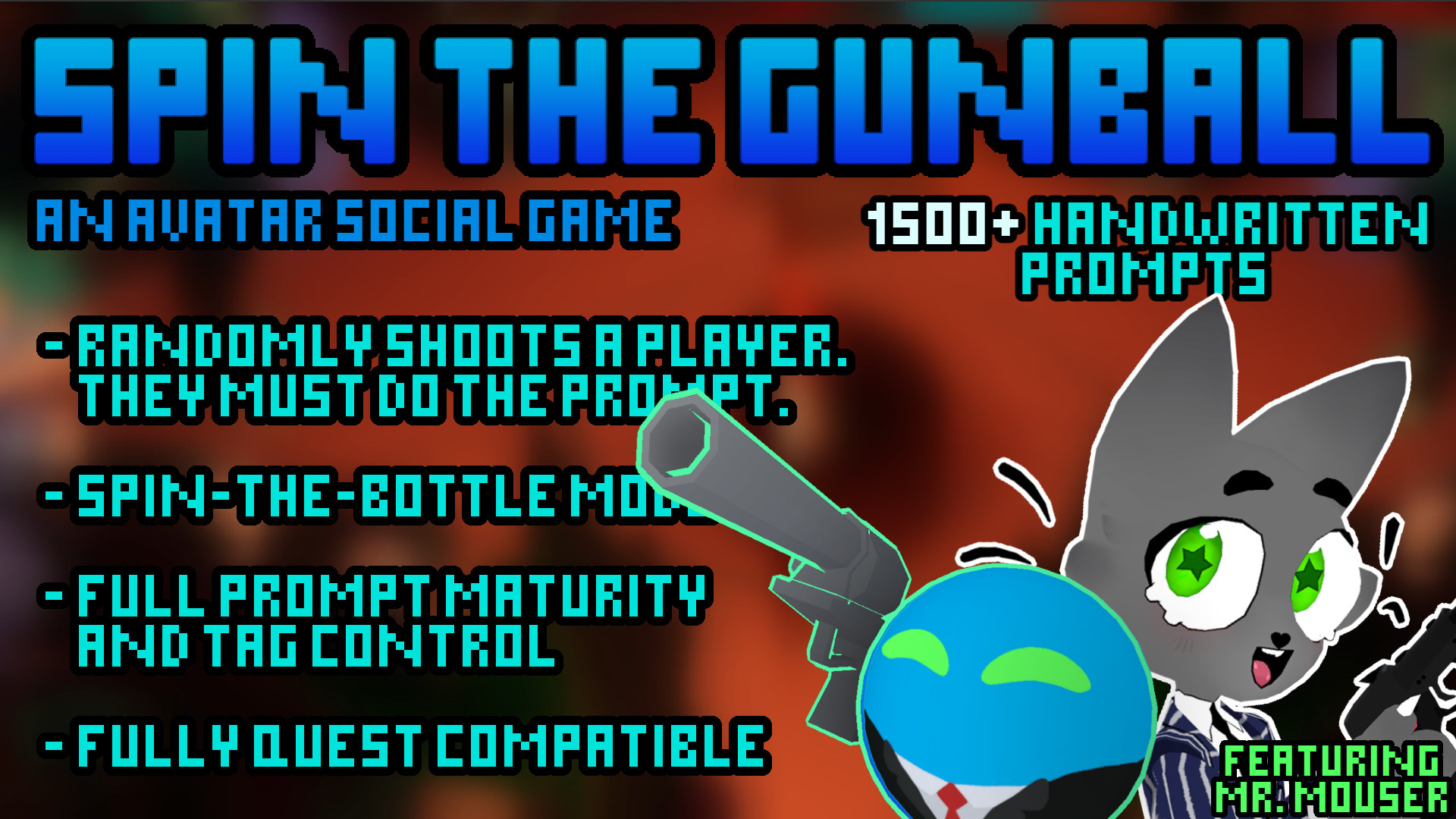 Spin the Gunball! Social Game Asset + Cat Avatar (1600+ prompts, Quest/PC) 🍾