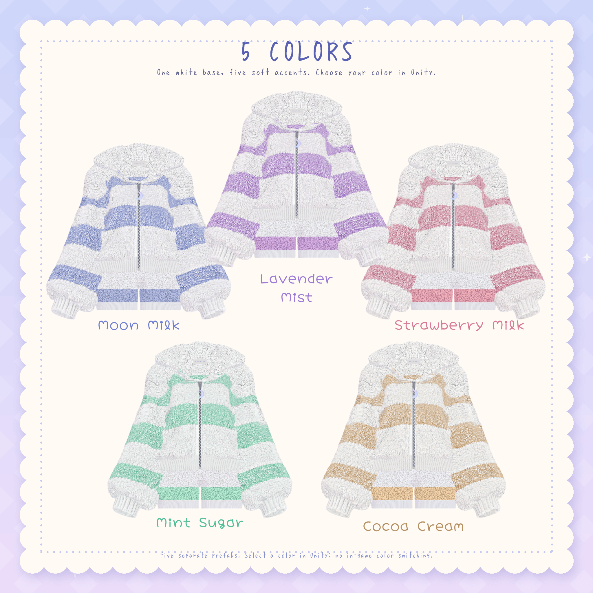MiluMoco – Cozy Crescent Outfit for Manuka & Fyuett | VRChat PC (5 Colors Each)