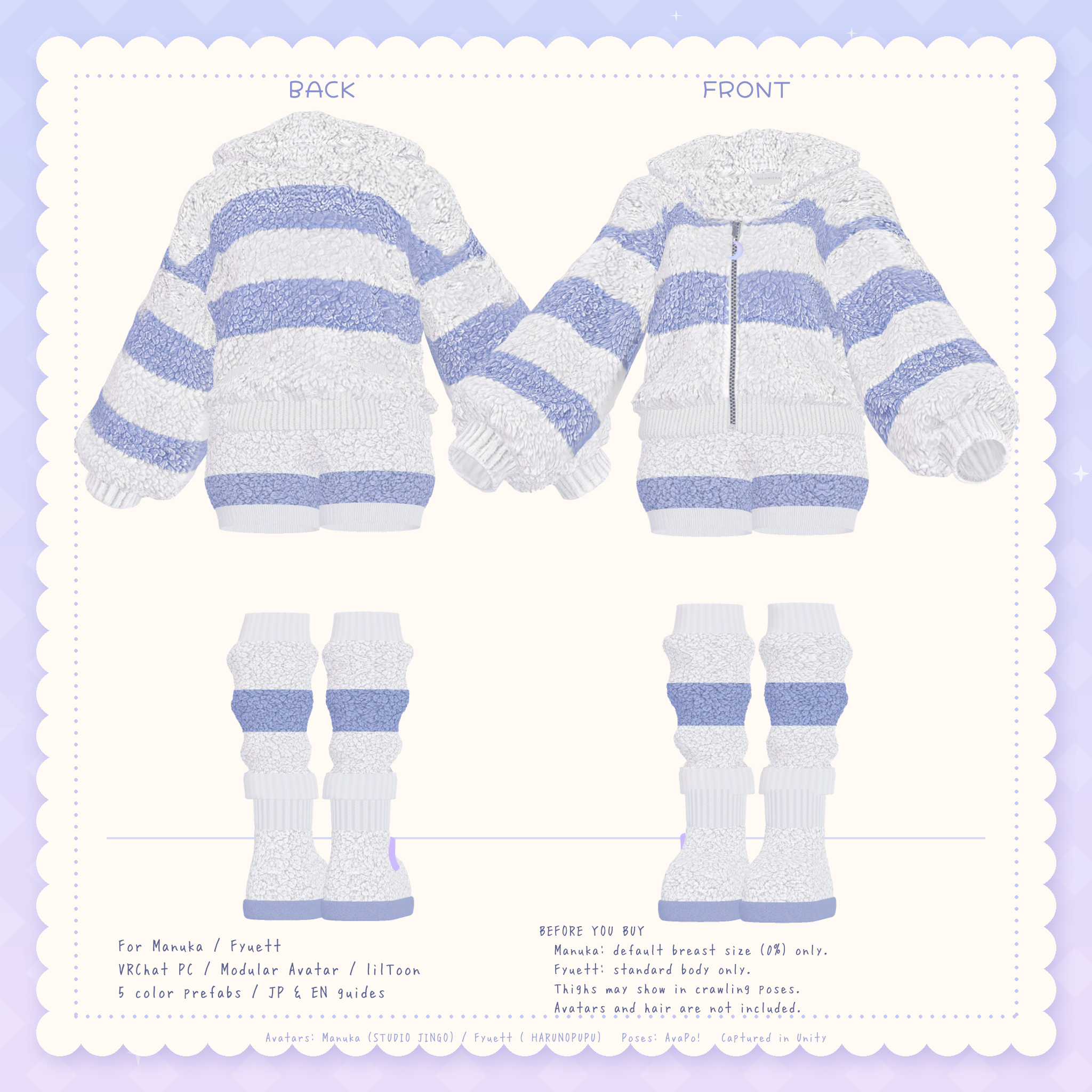 MiluMoco – Cozy Crescent Outfit for Manuka & Fyuett | VRChat PC (5 Colors Each)